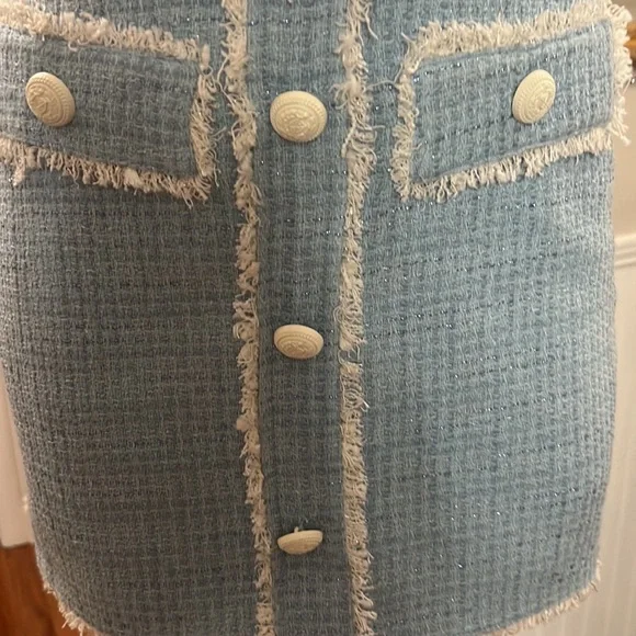 Generation Love Nessa Contrast Tweed Skirt French Blue Cream NWT - Picture 2 of 12